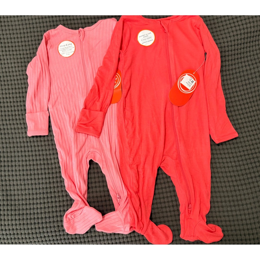 Wonder Nation Baby Girls Sleep and Play 2 Pack Pink Ribbed Coral Modal 3-6M NWT